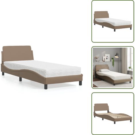 The Living Store Lit avec matelas cappuccino 90x200 cm similicuir - Lit Double - Lit Capitonné - Lit Design - Lit Confortable - Literie