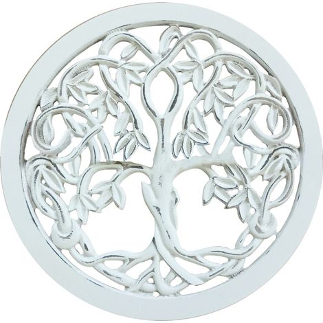 Signes Grimalt Colgante Adorno Pared Adorno Arbol De La Vida Placas De Madera Blanco 1x30x30cm 26242