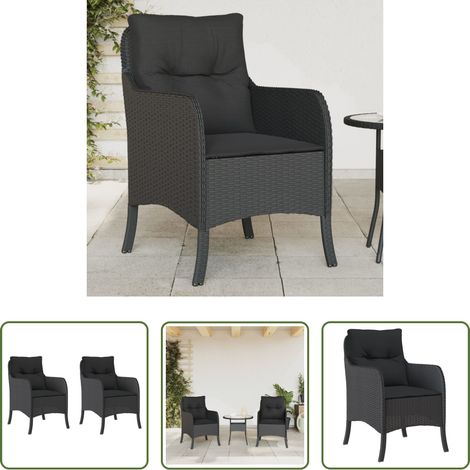 Chaise de jardin noir - Chaises de jardin avec coussins lot de 2 noir résine tressée (1/5)
