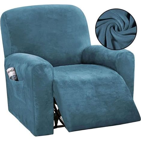 Housse De Fauteuil Relax Extensible, Doux Velours Housse De Chaise Inclinable pour 1 Places Canapé Coussin , Bleu&Vert (1/4)