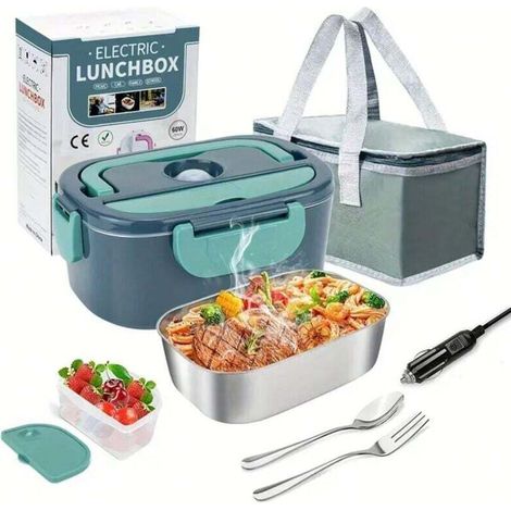Fiambrera térmica XU, recipiente para comidas con calefacción 3 en 1 (12V/24V/220V), fiambrera portátil con calefacción de 1,5 L, fiambrera con calefacción de 60 W para coche, camión, casa o camping -