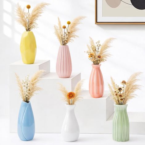 Lot de 6 Vase Ceramique, Petit Vase Decoratif, 6 Formes et Coloré Mini Vases en Céramique pour Fleur, Pampas, Décoration, Soliflore, Deco Table, Design Moderne, Boho Style Nordique(12CM) (1/5)