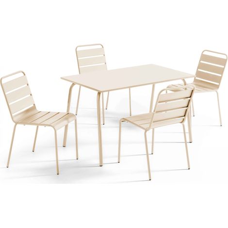 Ensemble table de jardin en métal et 4 chaises ivoire - Palavas (1/5)