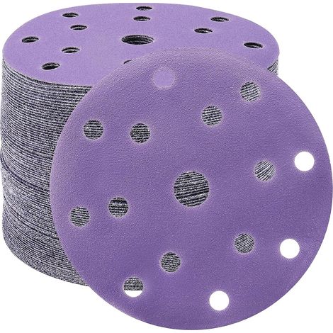Schleifscheiben, 150 mm Körnung, 120 Schleifpapier, Schleifscheiben, 50 Stück, 15 Löcher, Schleifscheiben für Exzenterschleifer (lila)