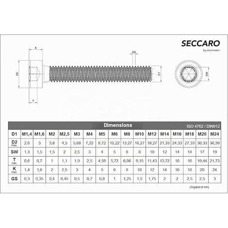 vis cylindriques M10 x 30 mm, acier inoxydable, filetage complet