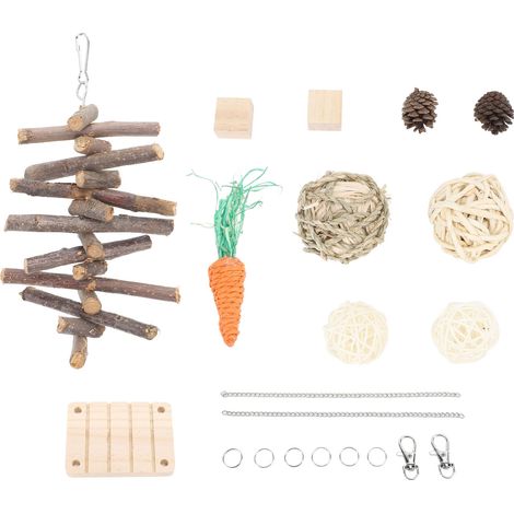 Ensemble de jouets à mâcher pour Hamster, boules de feuilles de maïs, branches, Cubes de pin, carottes, meulage des dents, soulage l'ennui, cochon d'inde (1/5)
