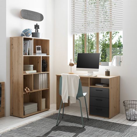 Jugendzimmer Set 2-teilig in Eiche mit graphit, Schreibtisch & Regal - LESINA-78 (1/5)