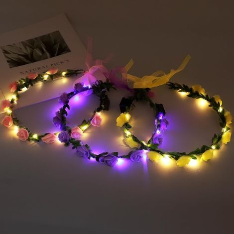 Set di 3 ghirlande di fiori a LED - Corona di fiori per capelli con 3 modalità di illuminazione, fascia regolabile per adulti - per festival, eventi, matrimoni, cosplay, feste, regalo per donne e bamb (1/5)