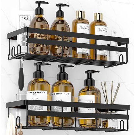 Portaoggetti da bagno, 2 pezzi, portaoggetti per doccia, contenitore per doccia con ganci (nero) (1/5)