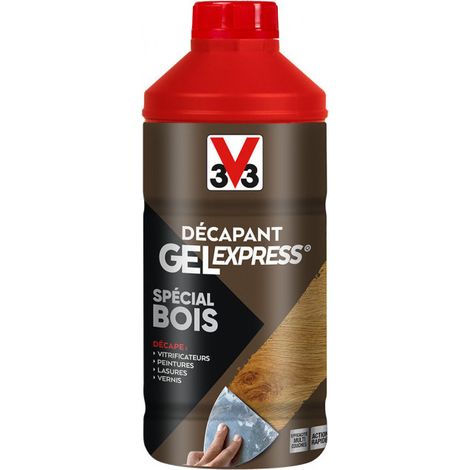 V33 – Décapant gel pour bois dur – Action rapide 5 à 30 min – Nettoyage à l'eau – Gel express pour élimination peinture et vernis