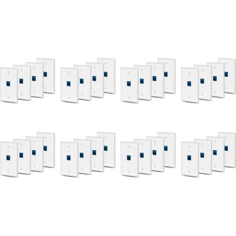 Lot de 8 4x Cat6 Ethernet mur Plaque Outlet 1 Port RJ45 Network Female pour Female Keystone mur Coupler Prise Plaque blanc & bleu (1/5)