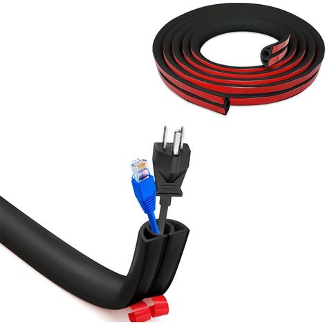 Goulotte Cache Câble - 1 pièce, Goulotte Cache Câble Autocollante 20×10mm×3m Semi-Circulaire - Noir, Pour Câbles Domestiques (1/4)