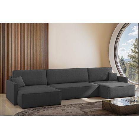 Wohnlandschaft mit Schlaffunktion Sofa LOUIS Stoff Scala Dunkelgrau (1/4)