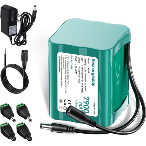 12V Batterie 7900mAh Dab Radio Batterie au Lithium 12,6 V avec Chargeur et Adaptateur connecteur et Ligne Connexion, pour phares arrière, éclairage de vélo, scénario, Sonar (1/5)