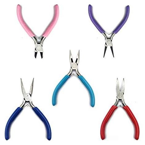 Lot de 5 Set Pince Bijoux, Ensemble Pinces à Bijouxs, Coupe-Fil, pPince Bec Rond Effilé Courbé Plat pour Fabrication Bijoux Bricolage - (1/5)