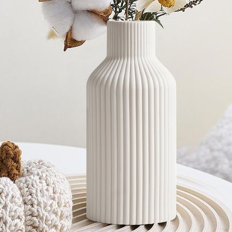 Vase en Céramique Blanc, Vase pour l'herbe de la Pampa, Boho Style Nordique, pour Salon, l'entrée, Le Bureau, Blanc (1/5)