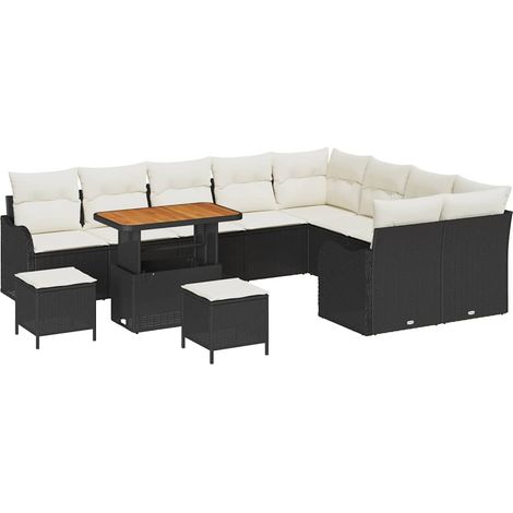 Maison Exclusive - Set Divano da Giardino con cuscino 12 pcs Nero polyrattan