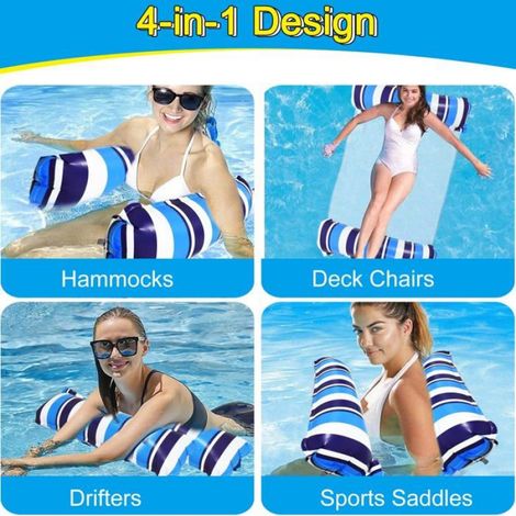 Lot de 2 matelas gonflables piscine 4-en-1 (bleu et orange) – hamac/chaise longue/flotteur, PVC, charge 150 kg (1/4)