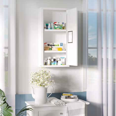 Armoire à pharmacie murale en acier blanc 30 x 12 x 60 cm OKMYHOME (1/5)