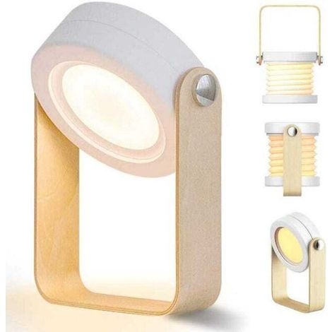 Lampe de chevet LED tactile à intensité variable Lampe de table rétro avec poignée en bois 3 niveaux de luminosité Lampe de table portable pliable ave (1/5)