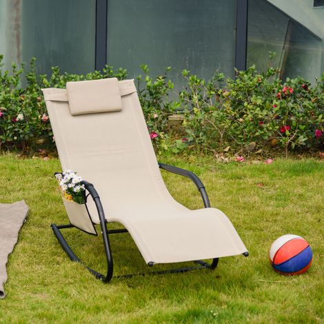 Garten-Schaukelstuhl aus Metall beige mit abnehmbarem Kissen und Seitentasche (1/5)