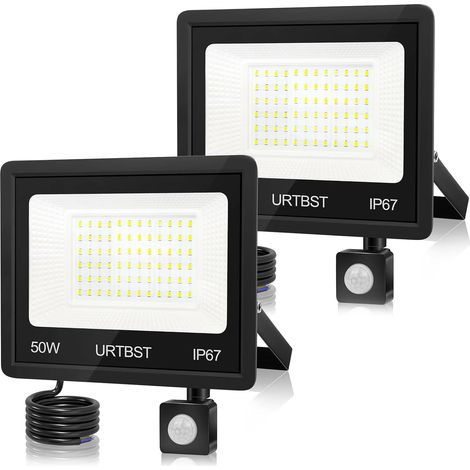 Projecteur LED Extérieur 50W 5000LM avec Détecteur de Mouvement, IP67 Étanche, 7000K Blanc Froid pour Jardin (2 Pièces)