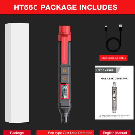 Détecteur de gaz portable pour la détection des fuites de méthane, avec sonde flexible, écran couleur en temps réel, alarme visuelle et sonore, rechargeable par USB-C, pour la maison et le camping-car (1/5)