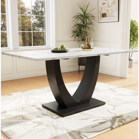MEUBLIV Mesa de comedor 140 x 75 x 75,5 cm blanca y negra con patas ajustables (1/5)