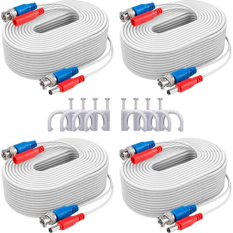 30m/90ft Câble de Video DC Power HD/AHD/TVI Préfabriqué Tout-en-Un BNC Vidéo 4pcs pour CCTV Caméra DVR Système de Sécurité Surveillance Enregistreur Blanc (1/5)