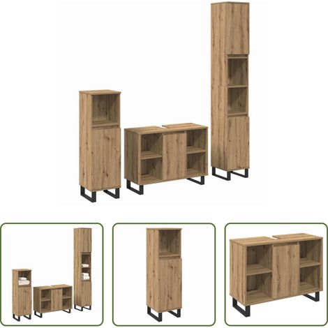 vidaXL Meubles modernes - Ensemble de mobilier de salle de bain avec porte 3 pcs Marron (1/5)