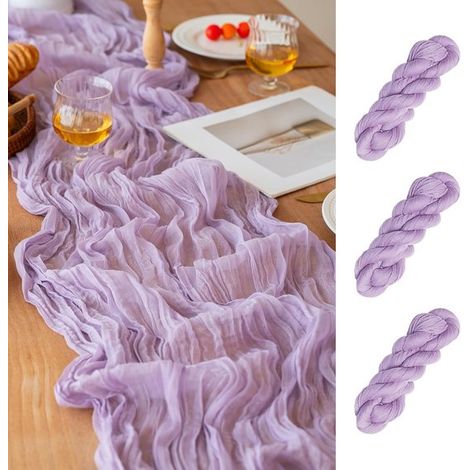 Set di 3 runner da tavola plissettati, tovaglie in garza color lilla, 90 x 300 cm, ideali per l'uso quotidiano, feste e matrimoni. (1/5)