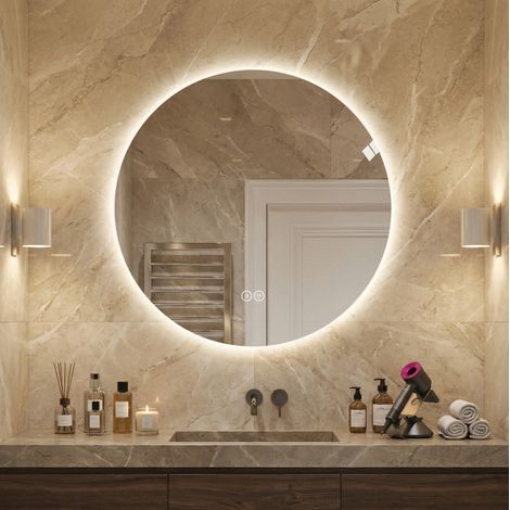 CHICFURN Specchio bagno LED rotondo 80 cm argento antiappannamento 3 luci dimmerabile (1/5)
