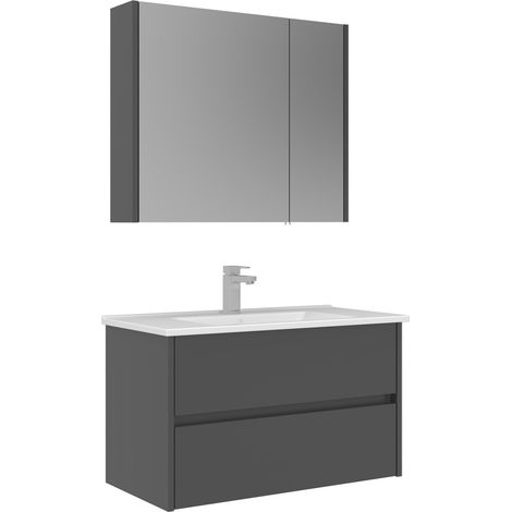 Ensemble Meuble Vasque avec Miroir (2 Pièces) "Arno 85" - 85 x 45 x 52 cm - Grey (1/4)