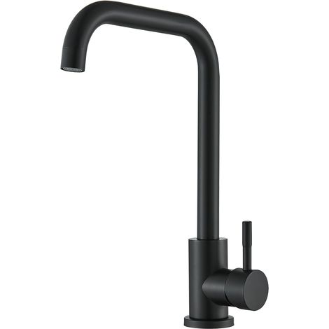 Küchenarmatur, schwarze Edelstahl-Küchenarmatur, 360° schwenkbare Mischbatterie mit hohem Auslauf, Spültischarmatur mit G3/8"-Anschlüssen, schwarze Küchenarmatur mit hohem Auslauf (1/5)