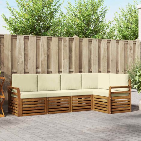 Ecksofa Set mit Kissen 5 pcs Natur und Creme Massivholz Akazie (1/5)
