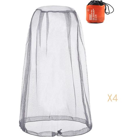 (4er-Pack) Moskitonetz für den Kopf, Moskitoschutznetz mit Tragetasche, Moskitonetz für Imker, Camping, Outdoor, Grau (1/5)