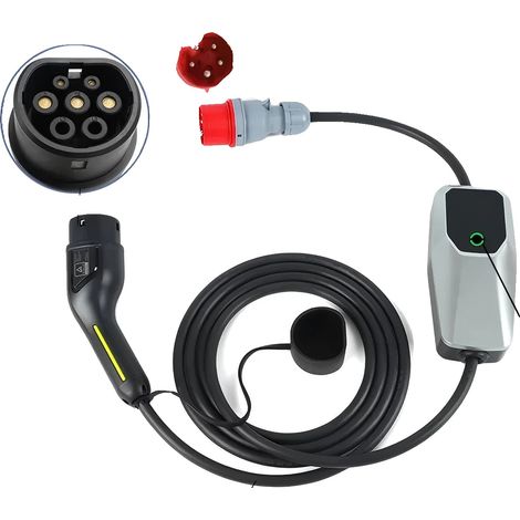 Cargador para vehículos eléctricos, corriente ajustable, protección contra fugas, 22 kW 32 A, trifásico, 5 metros, tipo 2-b (1/2)