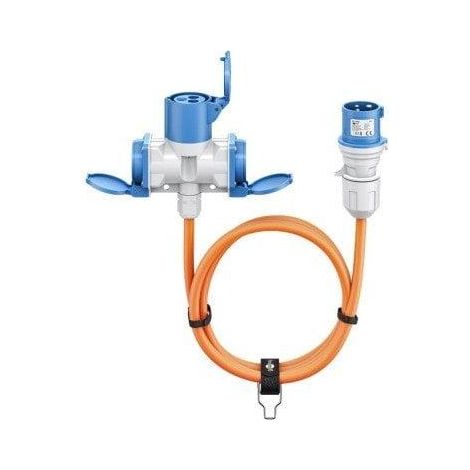 goobay Cavo Adattatore CEE per caravan, 5m, spina CEE a 1x presa CEE e 2X presa a contatto de protezione, IP 44, Cavo de Campeggio, camper e cantieri, 76265