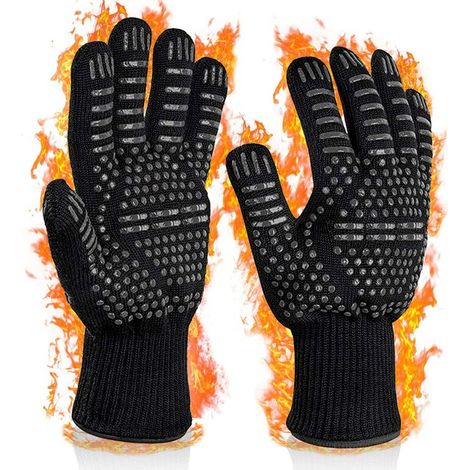 Hitzebeständige Ofenhandschuhe, Küchenhandschuhe, Grillhandschuhe, Backofenhandschuhe, bis 800 °C, universelle hitzebeständige, rutschfeste Küchenhandschuhe für Grill, Backofen (1/5)