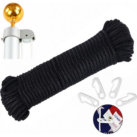 Kit de corde pour mât de drapeau Grevis de 15 m (50 pi), corde en nylon de 6 mm (1/4 po) avec 12 crochets pour balançoire, mâts de drapeau, escalade et camping. (1/5)