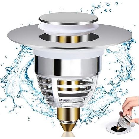 Bonde Lavabo Universel, Bouchon de Lavabo Pop-Up avec 2 Joints pour Baignoire, Cuisine, lavabo (Orifice de vidange 32-42mm) (1/5)