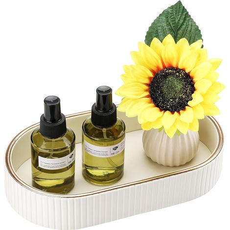 Ovales Tablett aus cremeweißem Leder – Ablageschale – Schminktisch, Badezimmer, Küche – Schmuck, Kosmetik