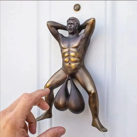 Aldaba de puerta de resina color bronce de 15,5 cm. Figura humorística, regalo para un chico que se gradúa o un compañero de trabajo. (1/5)