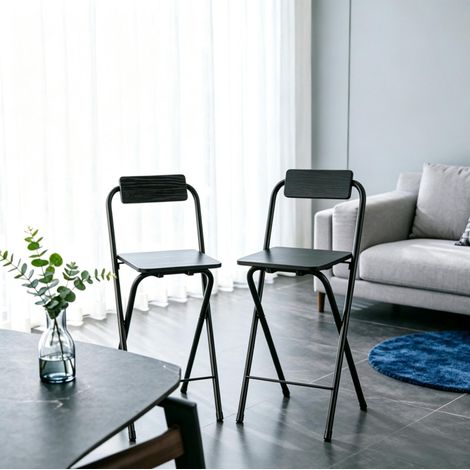 Lot de 2 tabourets de bar pliants 37x45x87 cm MDF acier noir, gain de place – MEUBLIV (1/5)