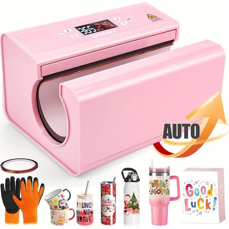 Système de repassage automatique avec presse à chaleur à tambour, bande chauffante pour papier de sublimation et gants, processus de chauffage rapide et uniforme 550W, 29.5×22.6, Rose