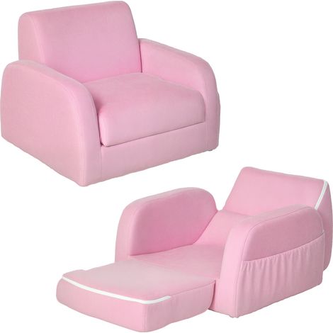 2-in-1 Kids Armchair-Toddler Sofa Bed-with Wood Frame-for Bedroom-Playroom - Pink (1/5)