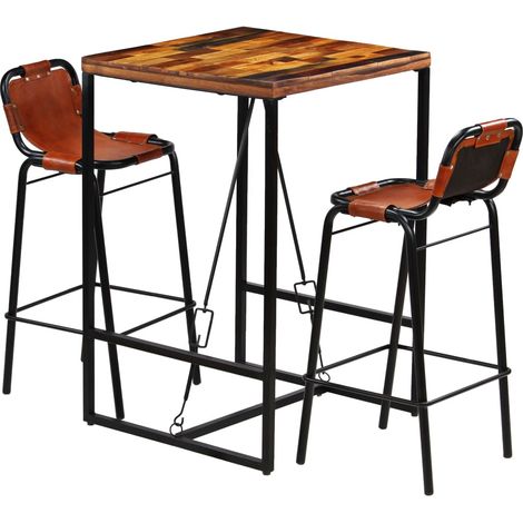 Bar-Set 3-tlg. Altholz Massiv und Echtes Ziegenleder