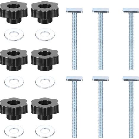 6 Pcs Vis en T pour Rail Aluminium M8 x 100 mm, Vis Rail en T avec Poignée étoile m8, Acier Inoxydable pour T-Track T-Slot et Travail du Bois et Scie à Table (1/5)
