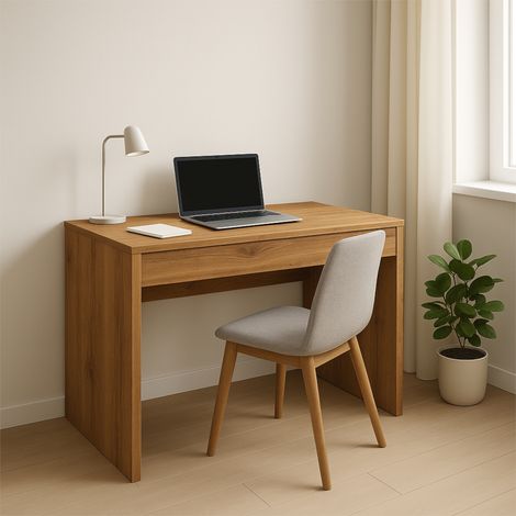 Bureau FORDE - Spacieux - Avec tiroir - Chêne Wotan - Largeur 75 cm, Hauteur 75 cm, Profondeur 50 cm (1/4)