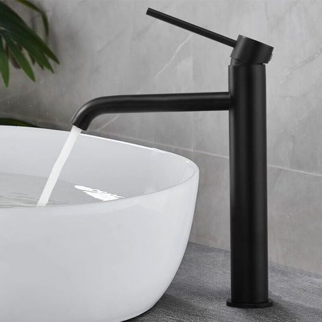 Robinet Salle de Bain, Mitigeur de Lavabo Bec 45°,Chaud Froid Réglable,Robinet Lavabo en Acier Inoxydable - Noir